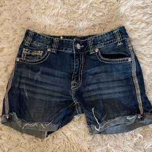 Rock & Roll Cowgirl Dark Blue Distressed Denim Shorts